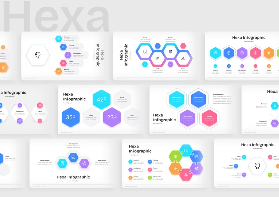 六边形彩色信息图形图表keynote模板 - 顶尖PPT