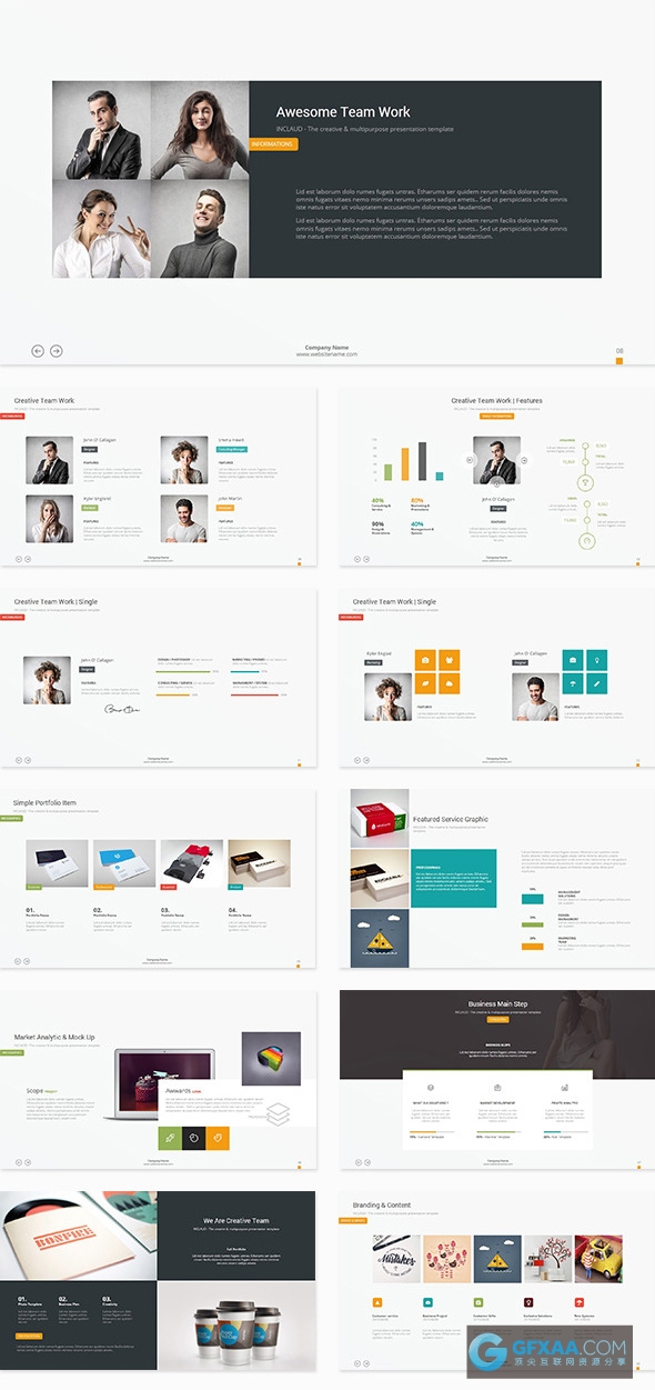 68页多色彩商务简约扁平化风格PPT模板 - 顶尖PPT