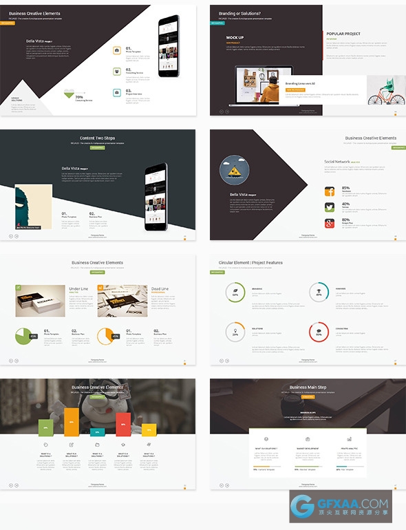 68页多色彩商务简约扁平化风格PPT模板 - 顶尖PPT