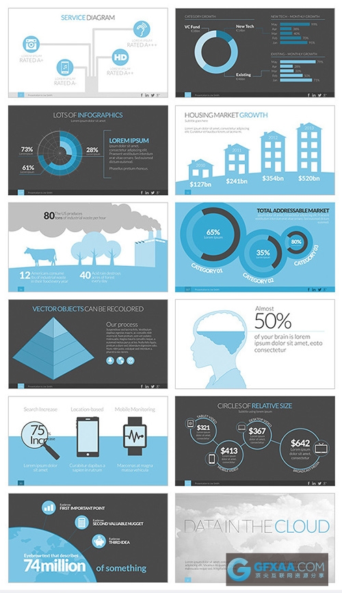 339页大型扁平化商务数据统计汇总PPT模板 - 顶尖PPT