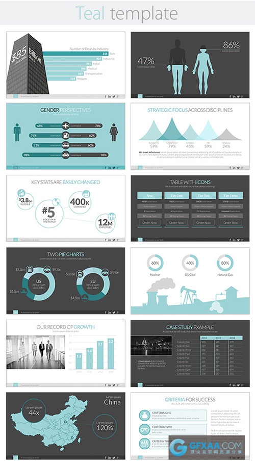 339页大型扁平化商务数据统计汇总PPT模板 - 顶尖PPT