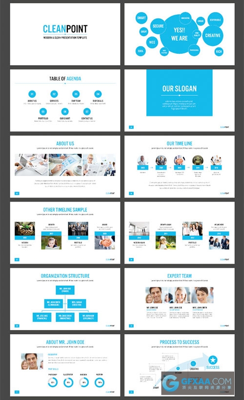 50页蓝色团队公司介绍业务合作PPT模板 - 顶尖PPT