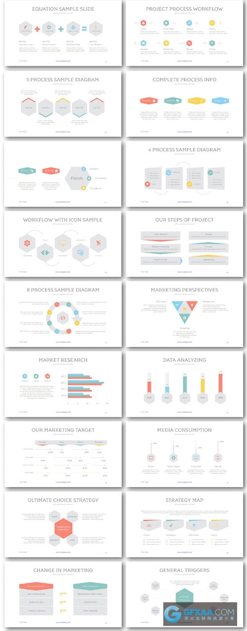 120多页简约背景缤纷色彩图标图形PPT模板 - 顶尖PPT