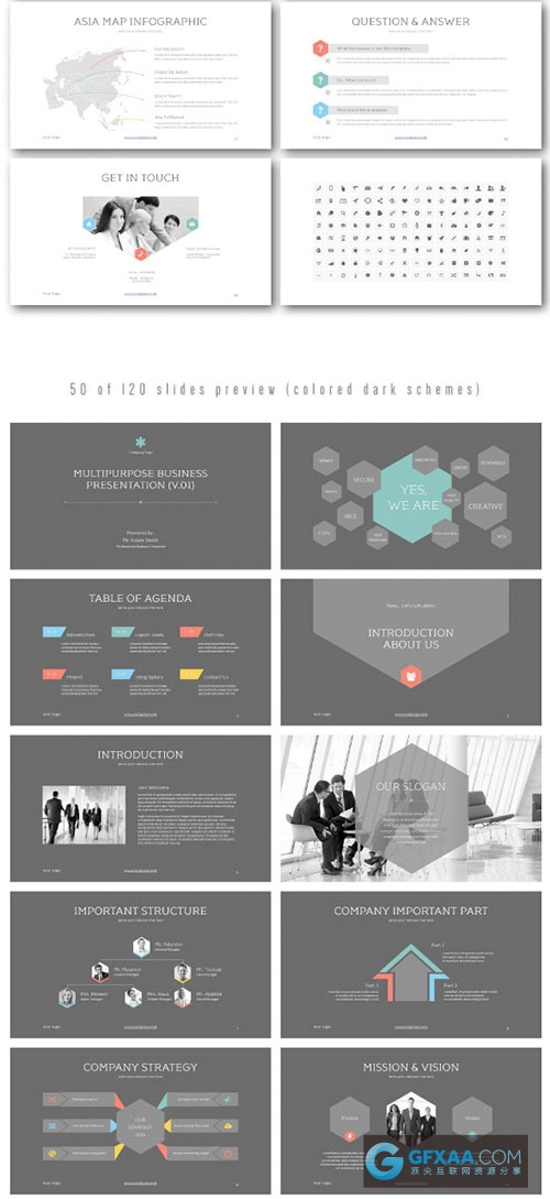 120多页简约背景缤纷色彩图标图形PPT模板 - 顶尖PPT