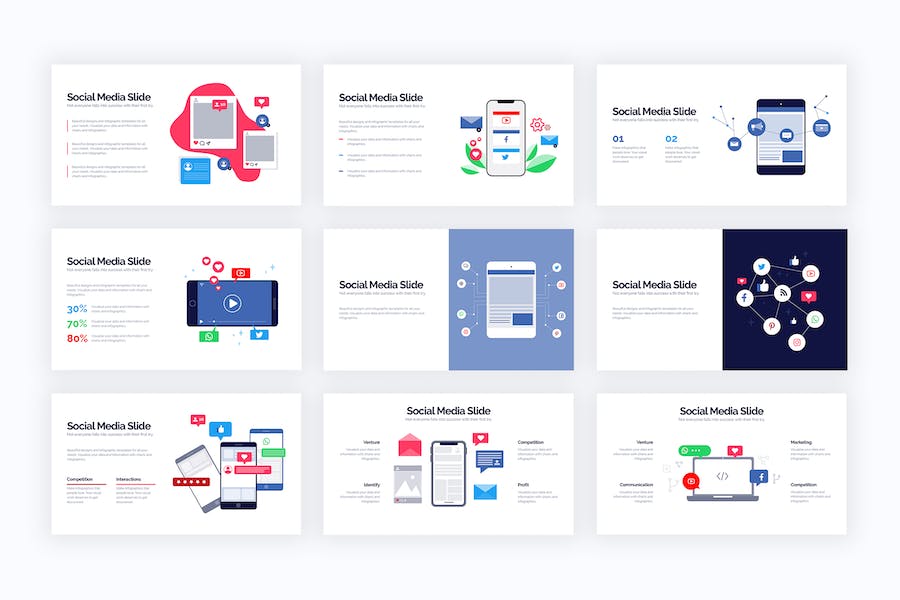 社交媒体营销推广策略信息图PPT模板 - 顶尖PPT