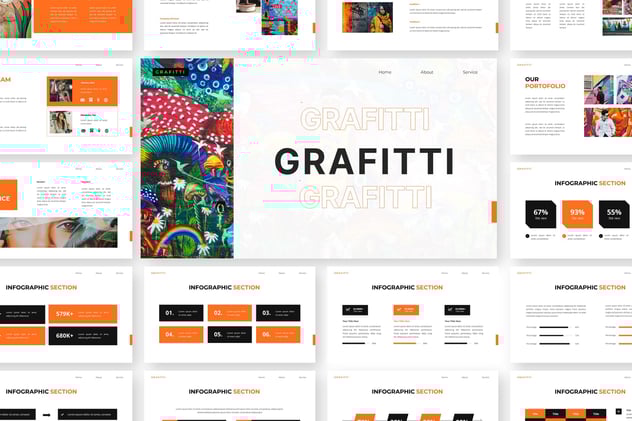 极简风格涂鸦作品展示PPT模板 - 顶尖PPT