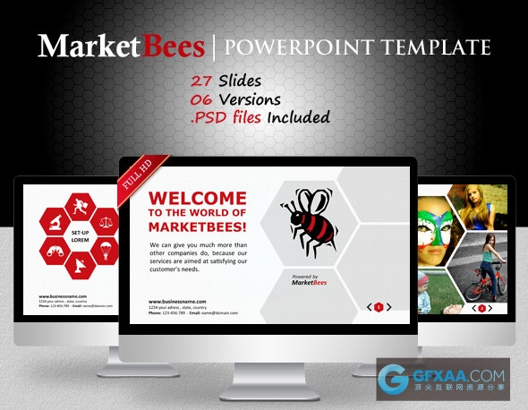 27页蜜蜂蜂巢六边形风格PPT模板 - 顶尖PPT