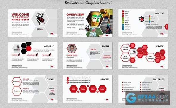 27页蜜蜂蜂巢六边形风格PPT模板 - 顶尖PPT