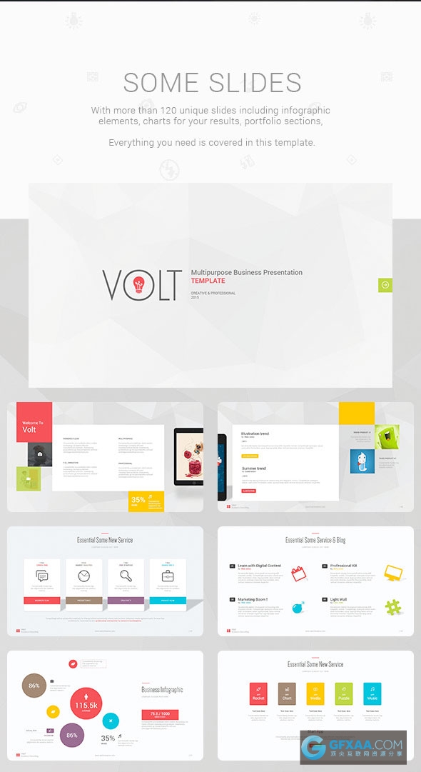 120页多色搭配创意图形图表PPT模板 - 顶尖PPT