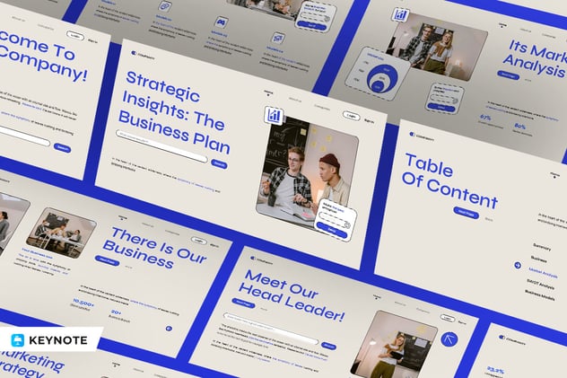 米白蓝现代商务路演提案Keynote模板 - 顶尖PPT