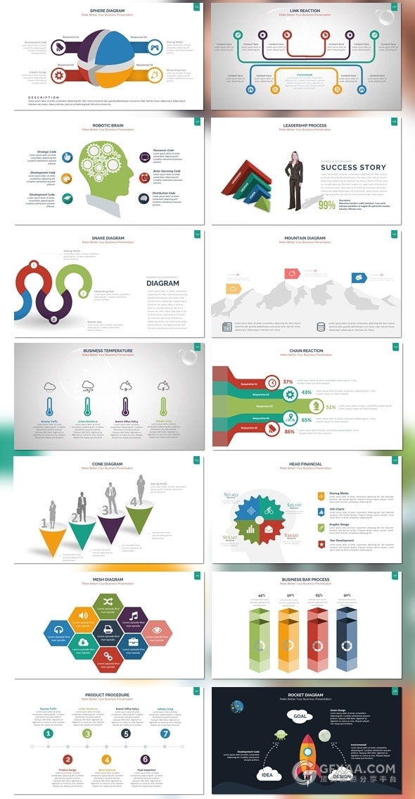 300页多种图形图表集合PPT商务通用模板 - 顶尖PPT