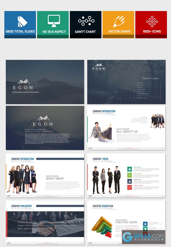 110页精美配色图形图表多用途PPT模板 - 顶尖PPT