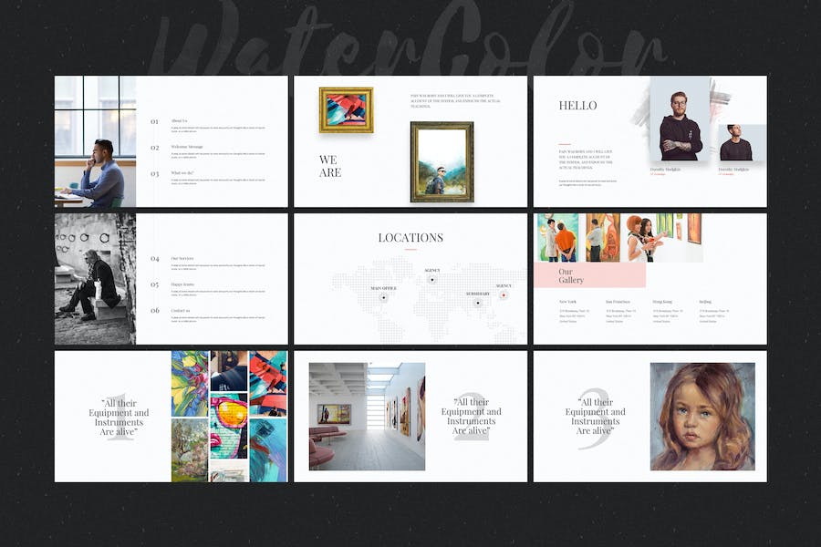 极简水彩艺术作品价值分析PPT模板 - 顶尖PPT