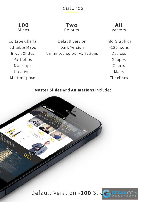95页黑黄色搭配扁平化简约商务PPT模板 - 顶尖PPT