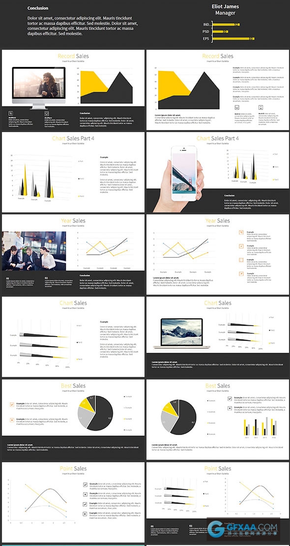 95页黑黄色搭配扁平化简约商务PPT模板 - 顶尖PPT