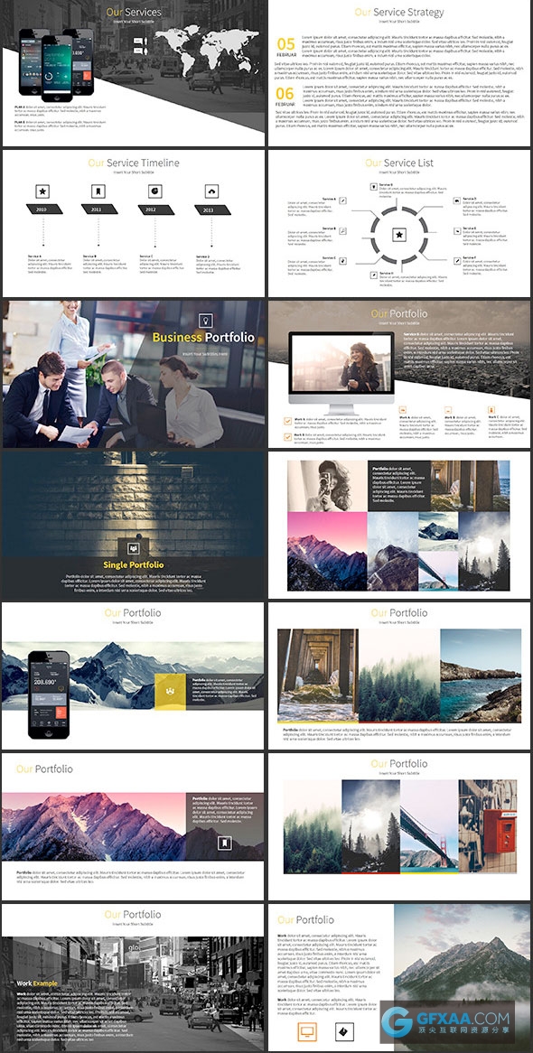 95页黑黄色搭配扁平化简约商务PPT模板 - 顶尖PPT