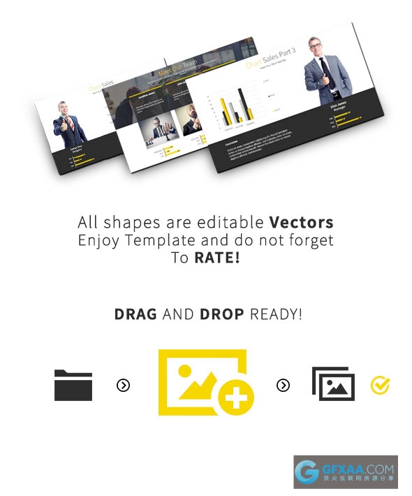 95页黑黄色搭配扁平化简约商务PPT模板 - 顶尖PPT