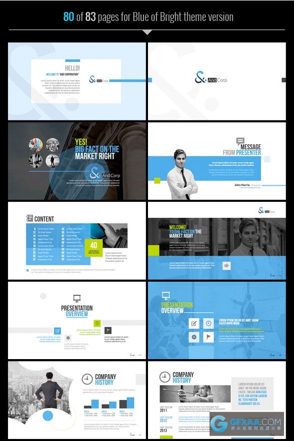 80页扁平化商务会议团队总结PPT模板 - 顶尖PPT