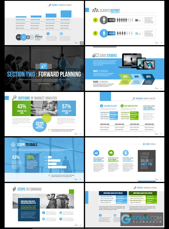 80页扁平化商务会议团队总结PPT模板 - 顶尖PPT