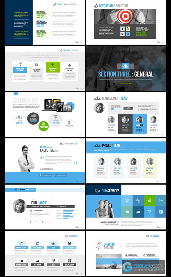 80页扁平化商务会议团队总结PPT模板 - 顶尖PPT