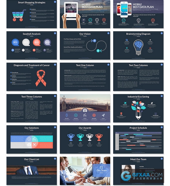 60多页精美配色图形图表多用途PPT模板 - 顶尖PPT