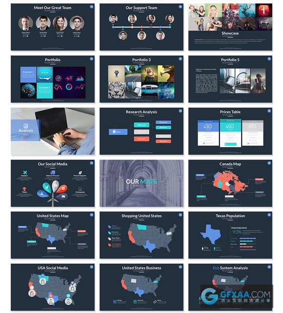 60多页精美配色图形图表多用途PPT模板 - 顶尖PPT
