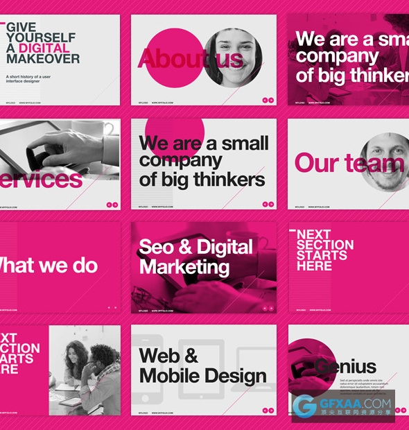 极简杂志风格PPT模板时尚流行粉红色PPT - 顶尖PPT