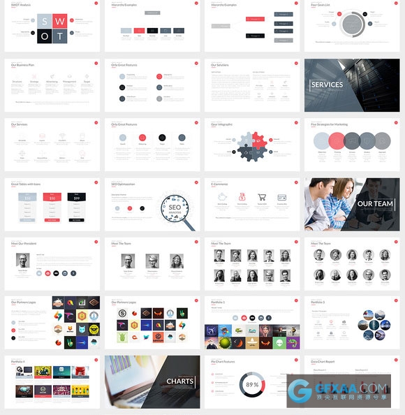 60多页简约风格多数据图表商务通用PPT模板 - 顶尖PPT
