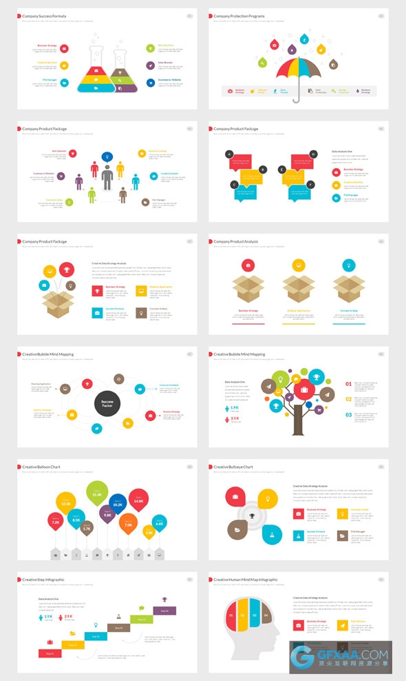 140页多色系图形图表商务通用PPT模板 - 顶尖PPT