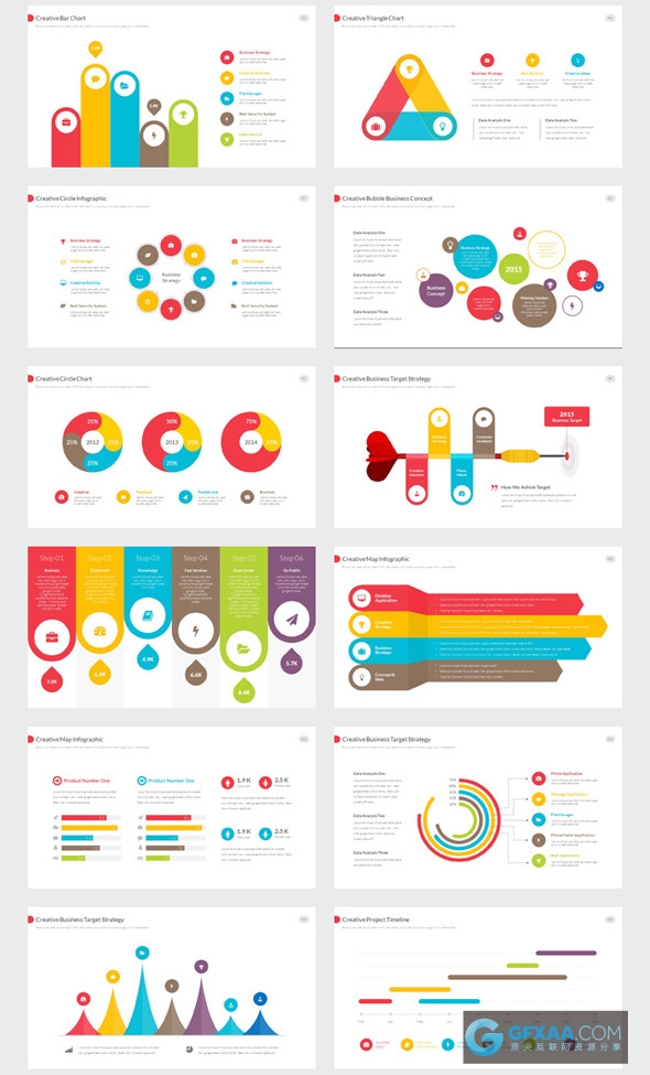 140页多色系图形图表商务通用PPT模板 - 顶尖PPT