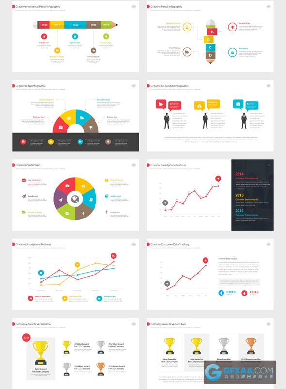 140页多色系图形图表商务通用PPT模板 - 顶尖PPT