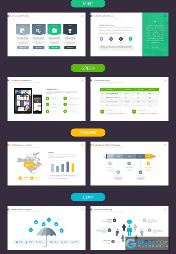 140页多色系图形图表商务通用PPT模板 - 顶尖PPT