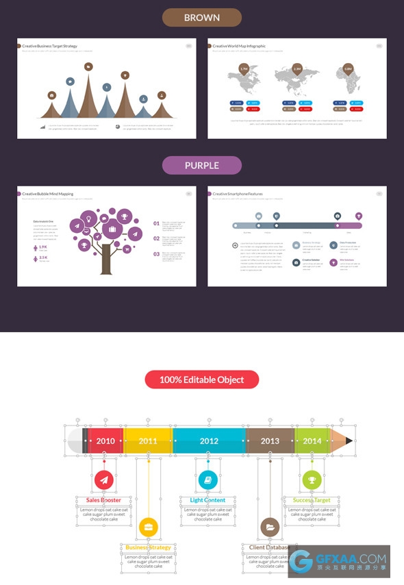140页多色系图形图表商务通用PPT模板 - 顶尖PPT