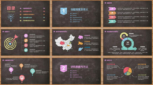 新颖粉笔字效果论文答辩PPT模板 - 顶尖PPT