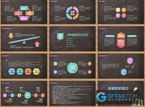 新颖粉笔字效果论文答辩PPT模板 - 顶尖PPT