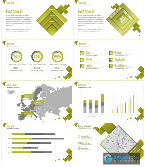 52页创意方块排版PPT模板10种配色主题 - 顶尖PPT