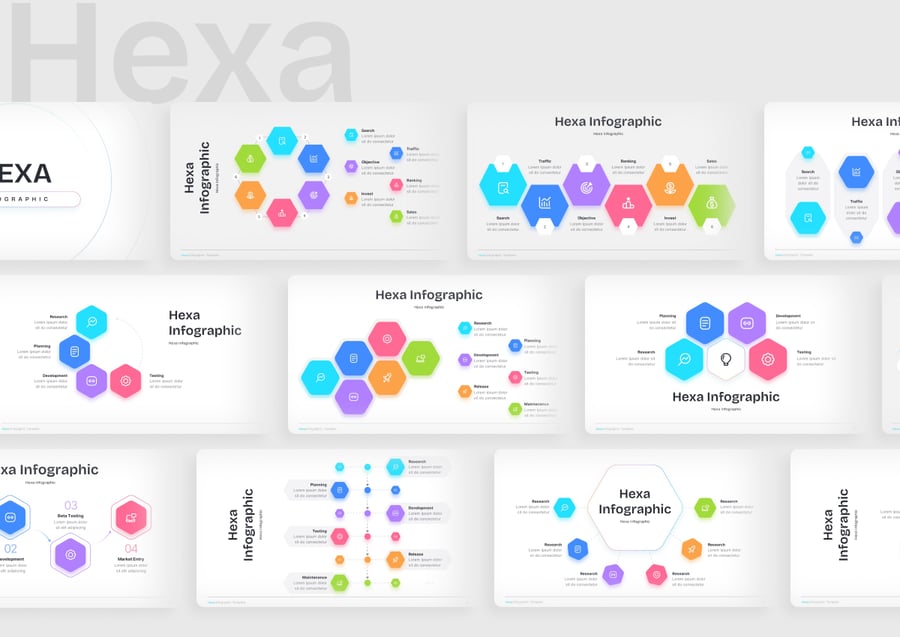 六边形彩色信息图形图表keynote模板 - 顶尖PPT