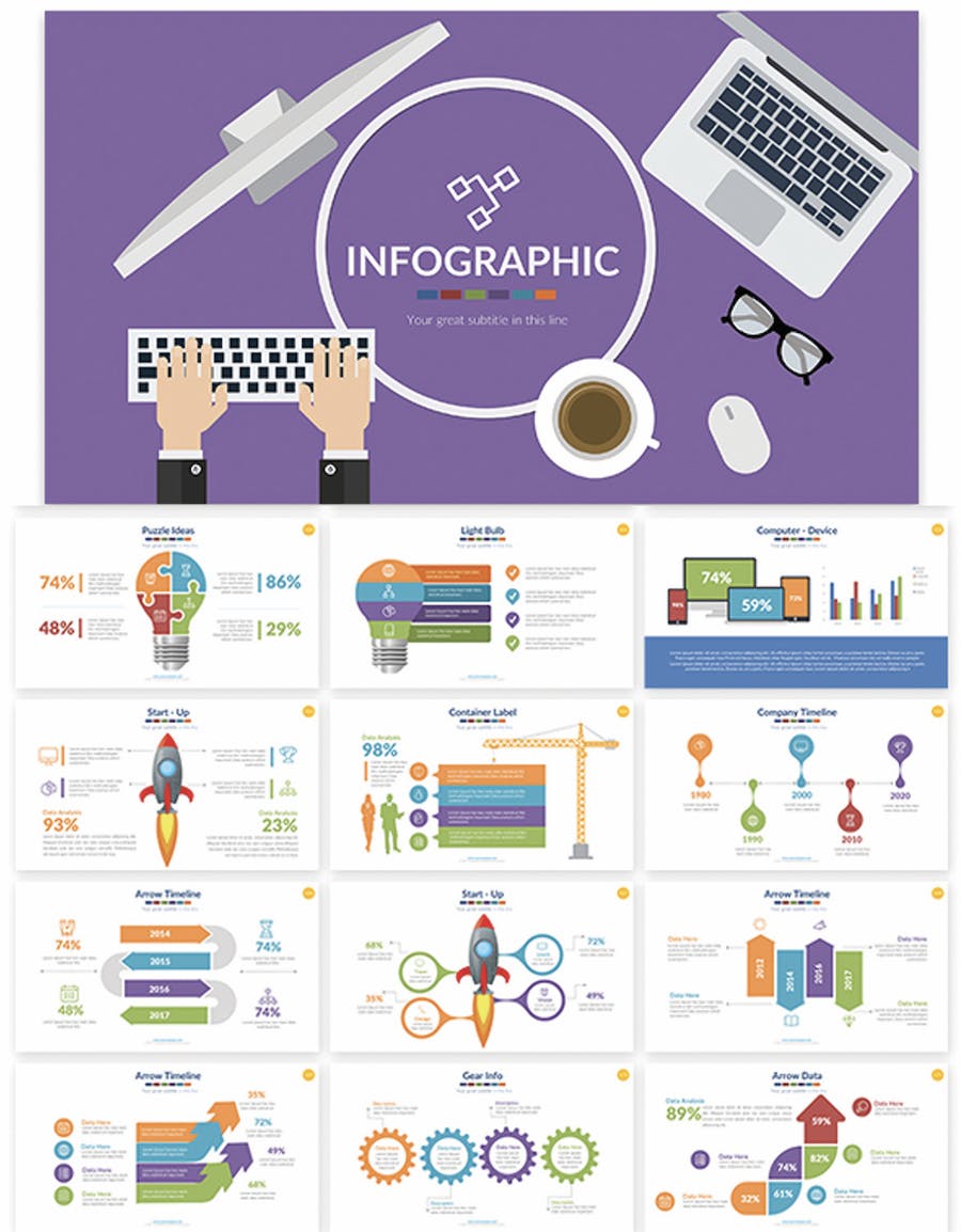 多色彩商务数据分析信息图表keynote模板 - 顶尖PPT