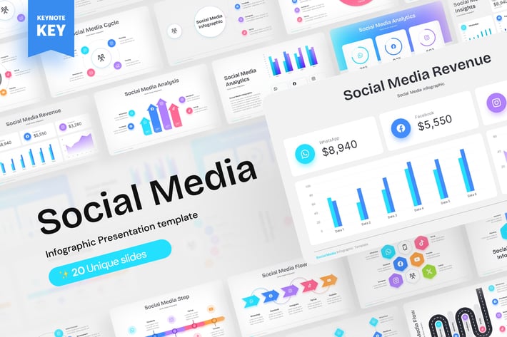 彩色数据信息图表keynote模板 - 顶尖PPT