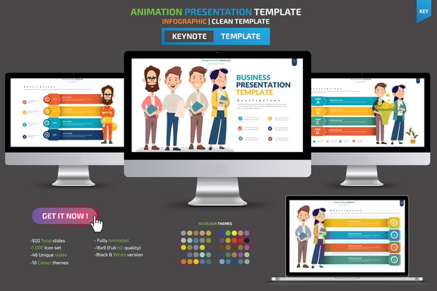 商务场景人物插画数据可视化展示keynote动画模板 - 顶尖PPT