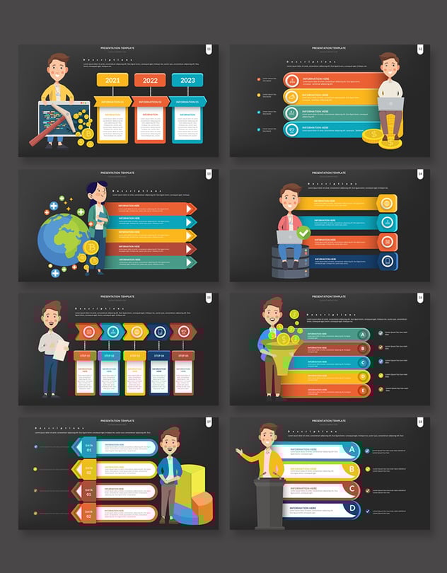 商务场景人物插画数据可视化展示keynote动画模板 - 顶尖PPT