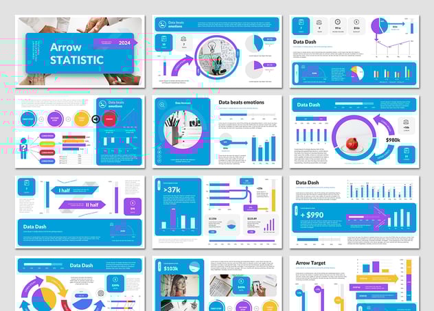 彩色箭头数据统计图形ppt模板 - 顶尖PPT