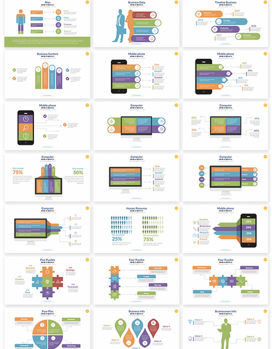 多色彩商务数据分析信息图表keynote模板 - 顶尖PPT