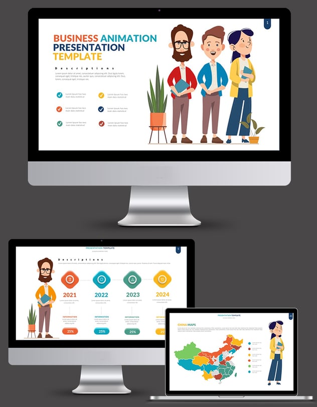 商务场景人物插画数据可视化展示keynote动画模板 - 顶尖PPT