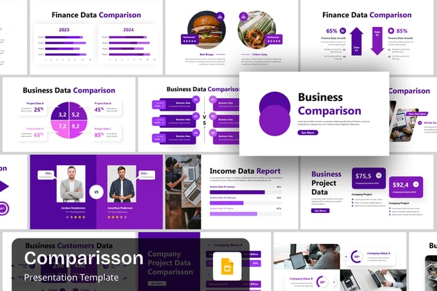 紫色比较分析信息图形PPT模板 - 顶尖PPT