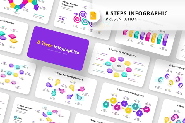彩色8个步骤流程图形PPT模板 - 顶尖PPT
