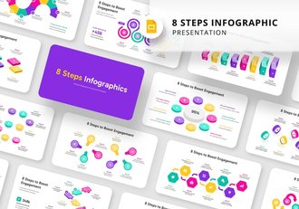 彩色8个步骤流程图形PPT模板 - 顶尖PPT