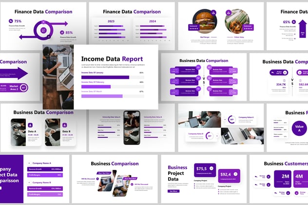 紫色比较分析信息图形PPT模板 - 顶尖PPT