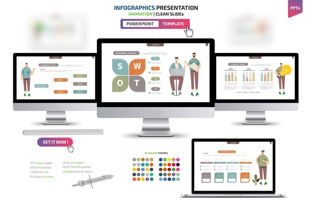 信息图形数据展示演讲PPT模板 - 顶尖PPT
