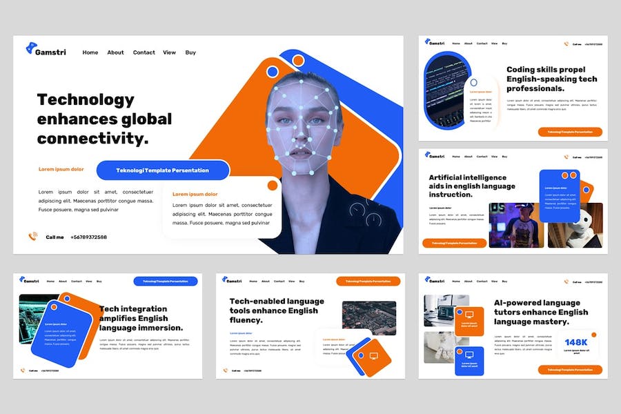 AI科技PPT人脸识别人脸捕捉技术人工智能模型PPT模板 - 顶尖PPT